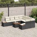 Havesofa Sæt med pude 9 pcs Sort Poly rattan