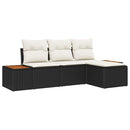 Havesofa Sæt med pude med pude 4 pcs Sort polyrattan