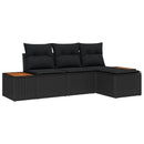 Havesofa Sæt med pude med pude 4 pcs Sort polyrattan