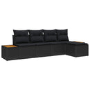 Havesofa Sæt med pude 5 pcs Sort Poly rattan
