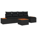 Havesofa Sæt med pude 6 pcs Sort Poly rattan