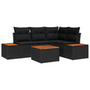 Havesofa Sæt med pude 5 pcs Sort Poly rattan