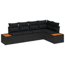 Havesofa Sæt med pude 5 pcs Sort Poly rattan
