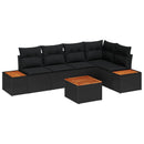 Havesofa Sæt med pude 6 pcs Sort Poly rattan