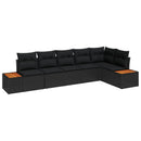 Havesofa Sæt med pude 6 pcs Sort Poly rattan