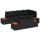 Havesofa Sæt med pude 7 pcs Sort polyrattan