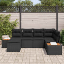 Havesofa Sæt med pude 6 pcs Sort polyrattan