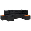 Havesofa Sæt med pude 6 pcs Sort polyrattan