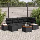 Havesofa Sæt med pude 7 pcs Sort polyrattan