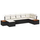 Havesofa Sæt med pude 7 pcs Sort polyrattan