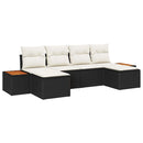 Havesofa Sæt med pude 6 pcs Sort polyrattan