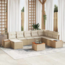 Havesofa Sæt med pude 9 pcs Beige Poly rattan
