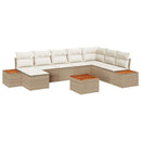 Havesofa Sæt med pude 9 pcs Beige Poly rattan