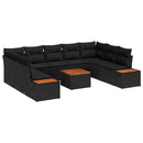 Havesofa Sæt med pude 10 pcs Sort Poly rattan