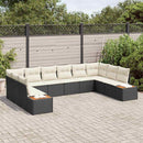 Havesofa Sæt med pude 10 pcs Sort Poly rattan