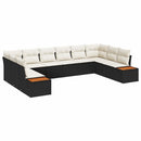 Havesofa Sæt med pude 10 pcs Sort Poly rattan