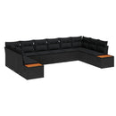 Havesofa Sæt med pude 10 pcs Sort Poly rattan