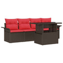 Havesofa Sæt med pude 5 pcs Brun polyrattan