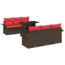 Havesofa Sæt med pude 7 pcs Brun polyrattan