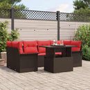 Havesofa Sæt med pude 7 pcs Brun polyrattan