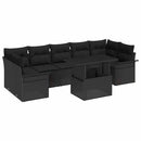 Havesofa Sæt med pude 8 pcs Sort polyrattan