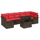 Havesofa Sæt med pude 8 pcs Brun polyrattan