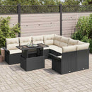 Havesofa Sæt med pude 9 pcs Sort Poly rattan