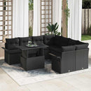 Havesofa Sæt med pude 9 pcs Sort Poly rattan