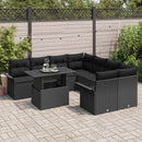 Havesofa Sæt med pude 9 pcs Sort Poly rattan