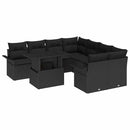 Havesofa Sæt med pude 9 pcs Sort Poly rattan