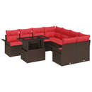 Havesofa Sæt med pude 9 pcs Brun Poly rattan