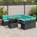 Havesofa Sæt med pude 9 pcs Sort Poly rattan