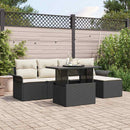 Havesofa Sæt med pude 6 pcs Sort polyrattan