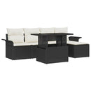 Havesofa Sæt med pude 6 pcs Sort polyrattan