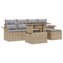 Havesofa Sæt med pude 6 pcs Beige polyrattan