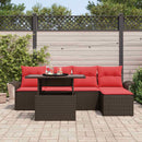 Havesofa Sæt med pude 6 pcs Brun polyrattan