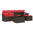 Havesofa Sæt med pude 6 pcs Brun polyrattan