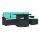 Havesofa Sæt med pude 6 pcs Sort polyrattan