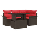 Havesofa Sæt med pude 5 pcs Brun polyrattan