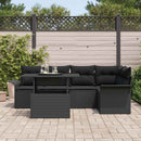 Havesofa Sæt med pude 6 pcs Sort polyrattan