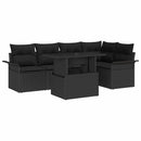Havesofa Sæt med pude 6 pcs Sort polyrattan