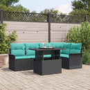 Havesofa Sæt med pude 6 pcs Sort Poly rattan