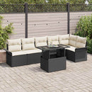 Havesofa Sæt med pude 7 pcs Sort Poly rattan