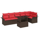 Havesofa Sæt med pude 7 pcs Brun Poly rattan