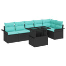 Havesofa Sæt med pude 7 pcs Sort Poly rattan