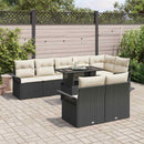 Havesofa Sæt med pude 9 pcs Sort Poly rattan