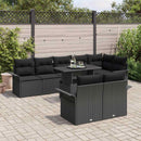 Havesofa Sæt med pude 9 pcs Sort Poly rattan