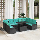 Havesofa Sæt med pude 10 pcs Sort Poly rattan