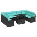 Havesofa Sæt med pude 10 pcs Sort Poly rattan