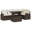 Havesofa Sæt med opbevaring 6 pcs Brun og Creme polyrattan